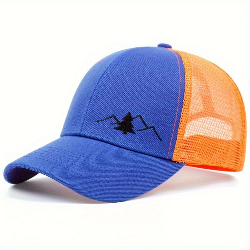 Mountain Embroidery Mesh Cap Adjustable Fit Sun Shading Hat Breathable Hat  Unisex Wear