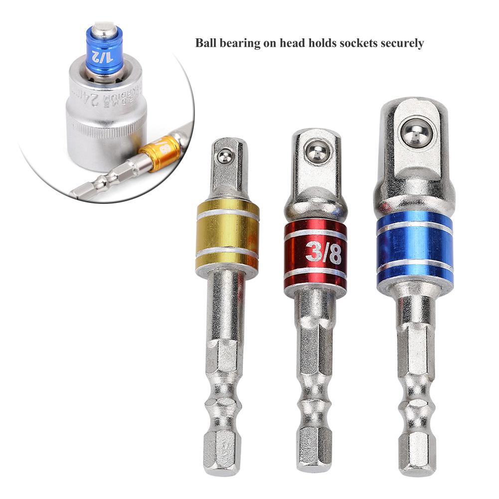 3Pcs Socket Adapters, Drill Nut Driver Extension   Set with   Bearing Head, for 1Celsius4in 3Celsius8in 1Celsius2in Hex Shank Electric Drill