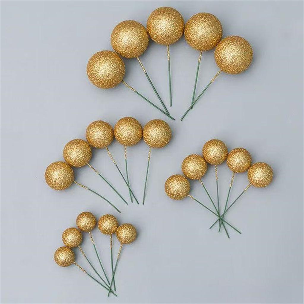 20 Pcs Cake Topper Decorations With Gold Balls On Sticks - Cake Picks For Birthday, Wedding, And Party Decorations