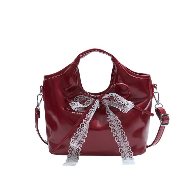 Ribbon Bow Solid Color Bucket Handbag Single Shoulder Crossbody Bag Women Gift