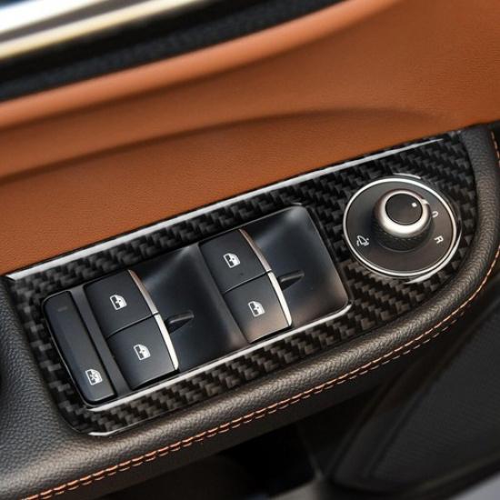 4Pcs Carbon Fiber Interior Window Control Cover Trim For Alfa Romeo Giulia