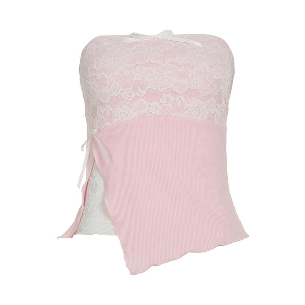 Mesh Flower Sweet Lace Vest Fake Two Pieces Sleeveless Crop Top Women Camisole  Women