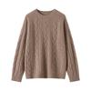 2025 Autumn/Winter Women's 100% Cashmere Round Neck Hollow Cable Knit Loose Pullover Sweater
