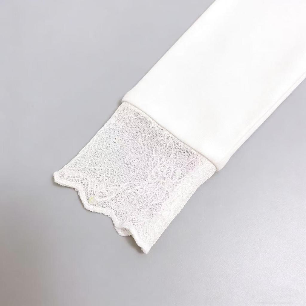 Women's Brushed Lace Base Layer Top: High Neck, Long Sleeve, Ruffled Collar, Slim Fit - Autumn/Winter Arrival