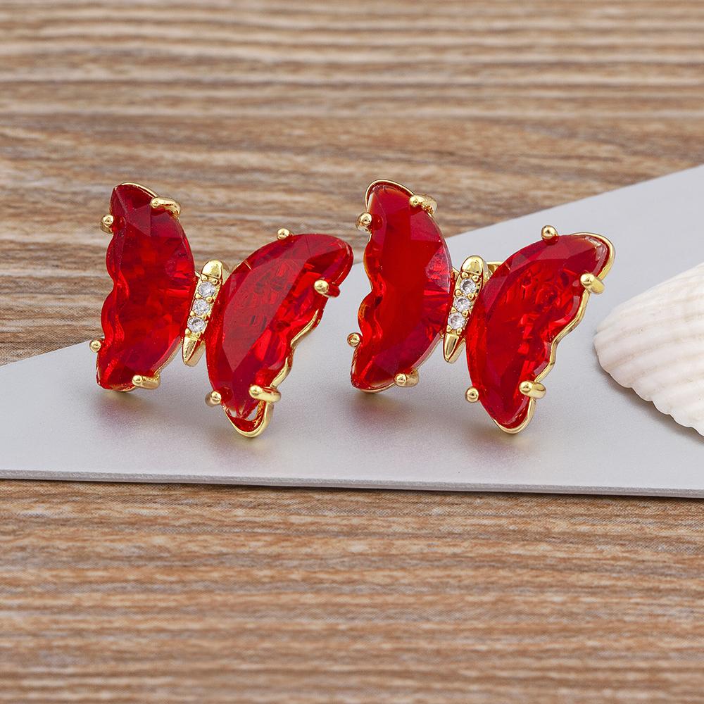 Nidin New Fashion 8 Colors Exquisite Lovely Butterfly Transparent Crystal Zirconia Stud Earrings Feminity Elegant Jewelry Gift