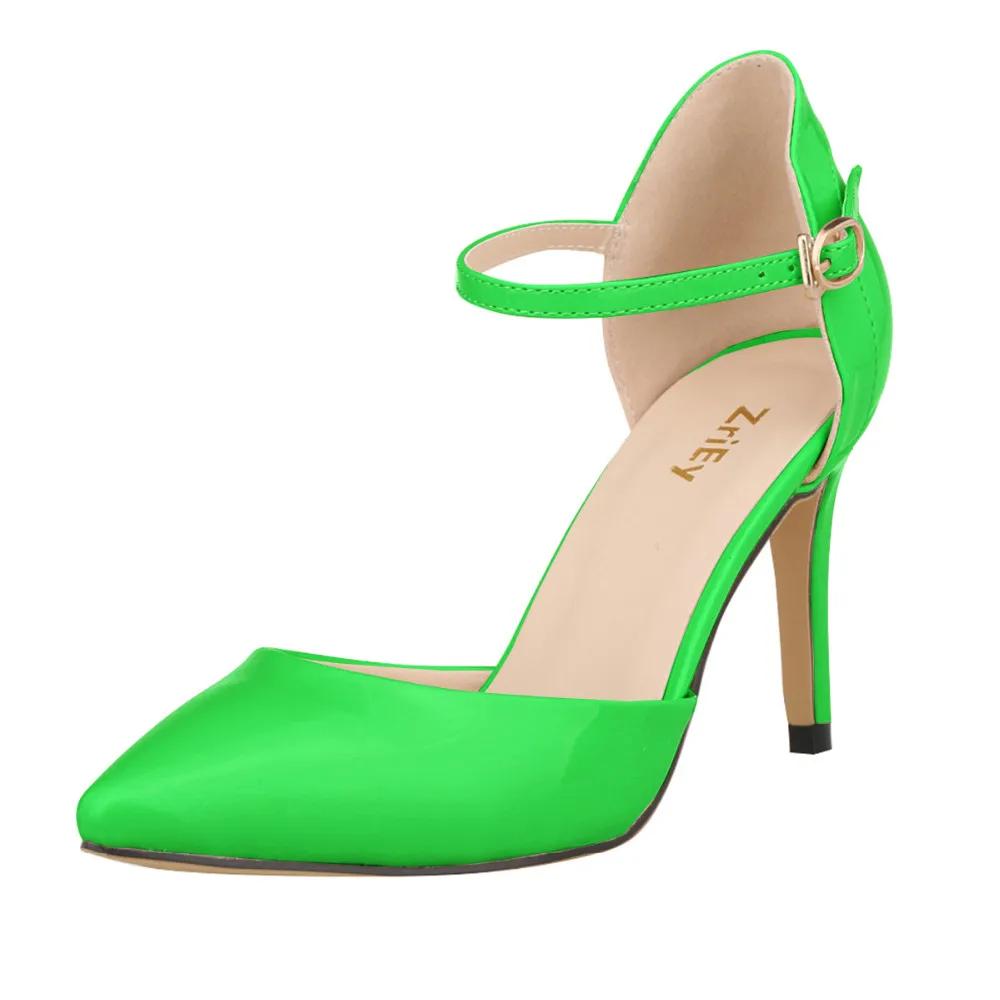 Novos Scarpins Femininos Bico Fino Couro Envernizado Salto Alto Sandálias Sexy de Tira no Tornozelo Sapatos Femininos de Festa Casamento 952-7PA