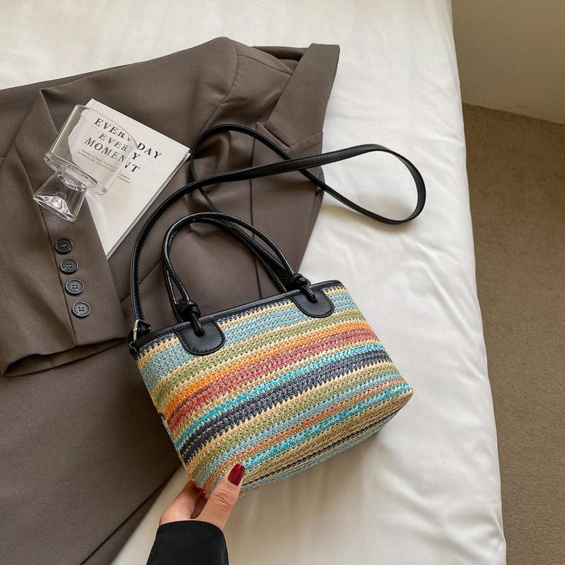 

Сумки из соломы с верхней ручкой, женские, радужного цвета, летние, пляжные, сумки через плечо, роскошные дизайнерские сумки 25x16x11cm