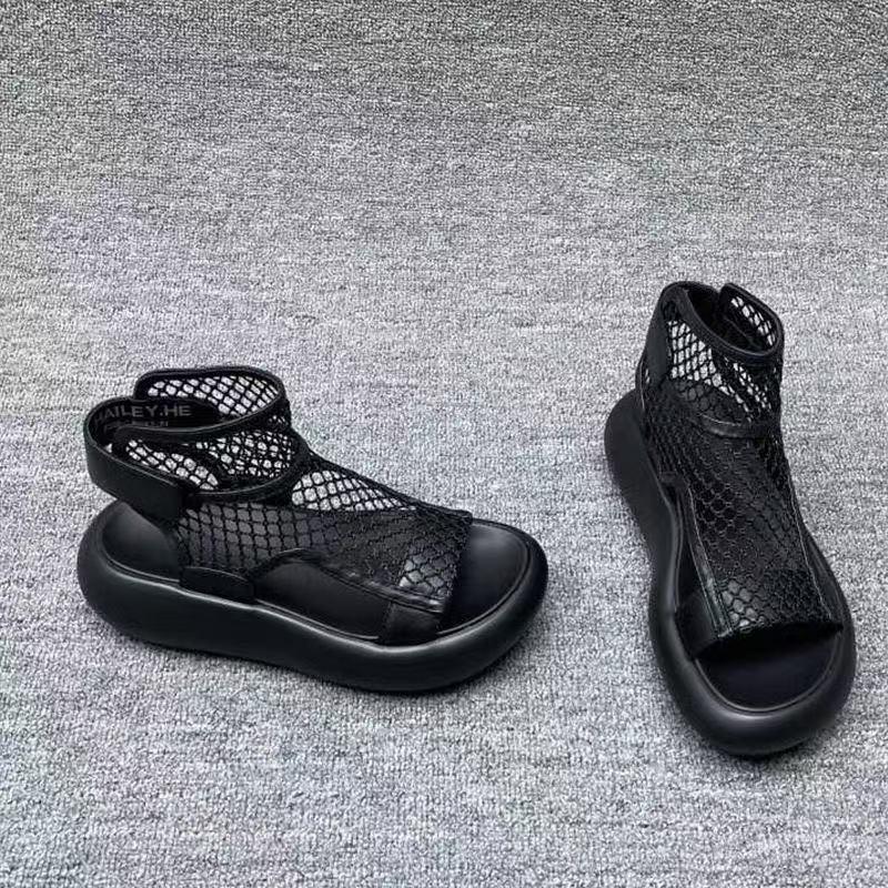 Sommer Ausschnitt Mesh Atmungsaktiv Dünn High Top Sandalen Damen Runde Zehe Offene Zehe Rutschfest Abriebfest Kühlende Stiefel