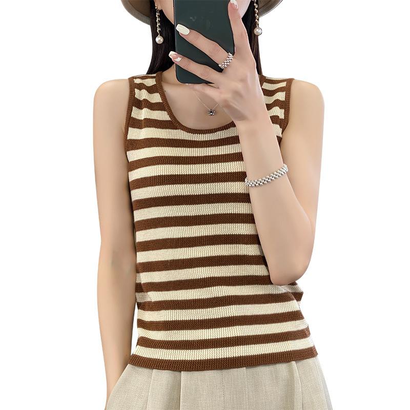 Summer New Round Neck Loose Short T-shirt Knitted Sweater Sleeveless Base Layer Vest Strappy Top