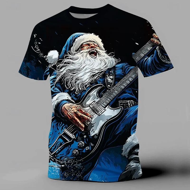 Christmas T-Shirts For Men Funny Santa Claus Musical Printed Men's Clothing Designer Short Sleeved Loose Oversized T-Shirts Tops