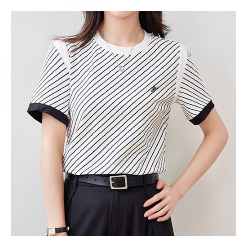 Navava Big STripe Embroidered ShorT Sleeve T shirT nT1713