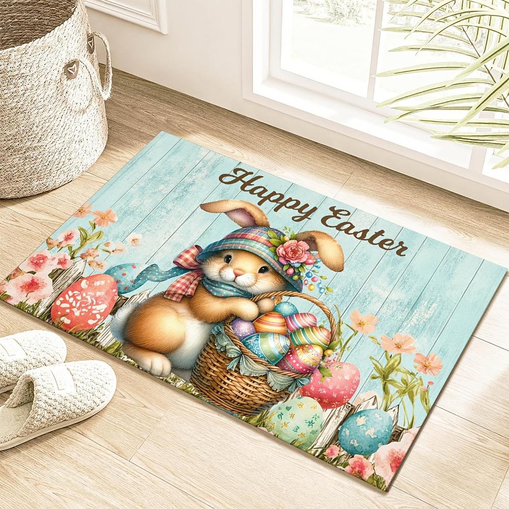 VIKAMA Easter Bunny Egg Welcome Doormat Living Room Bedroom Entrance Rug Non-Slip Washable Floor Mat Home Decor