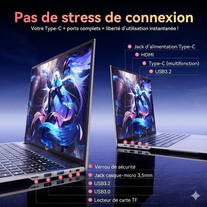 ACEMAGIC PC Portable Gamer Ryzen 7 H255 (Jusqu'à 4,9 Hz), DDR5 24 Go RAM 512 Go SSD 16" Ordinateur Portable,Clavier rétroéclairé