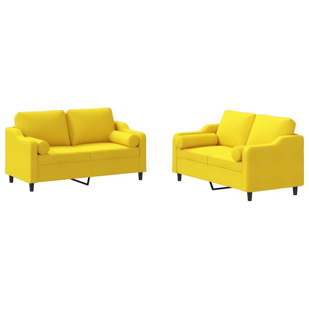 Vidaxl 2-Cz. Living Room Set With Cushions, Light Yellow, Fabric