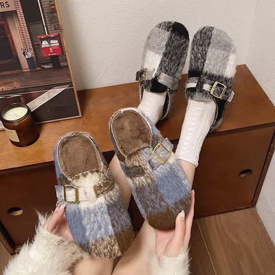 Damen Pelz Wildleder Ballerinas Hausschuhe Plateau Pantoletten Neu 2025 Winter Kurzer Plüsch Baumwollschuhe Trend Lässig Warme Pantoletten Zapatos De Mujer