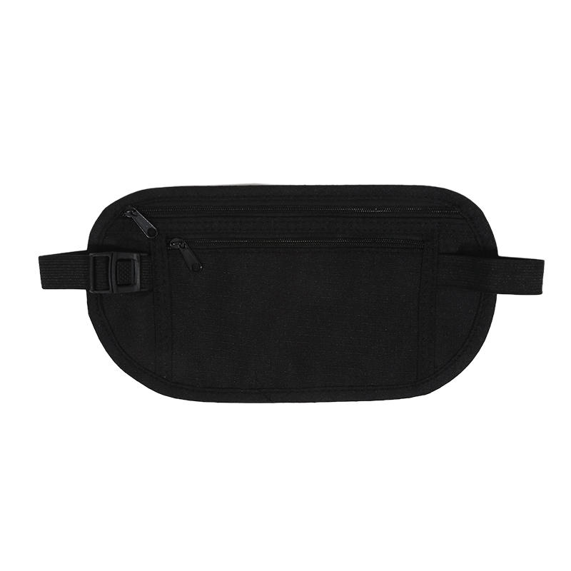 Belt Bag Hidden Security Wallet Black Zippered Waist Security Pouch Unisex Travel Waist Pouch Passport Money Bag
