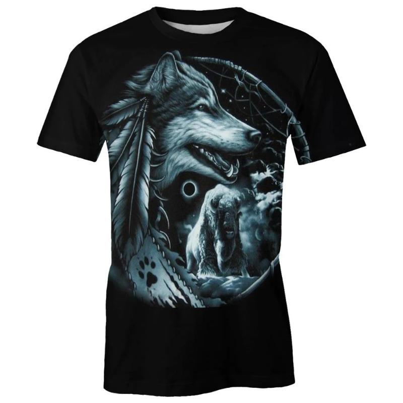 Men's 3D Printed T-Shirt Short Animal Wolf Print Sleeve O-Neck Pullover casual top