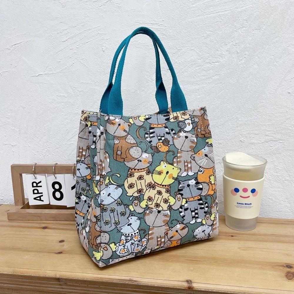 Canvas Lunch Bag Cute Printing Portable Canvas Bag Colorful Picnic Bag