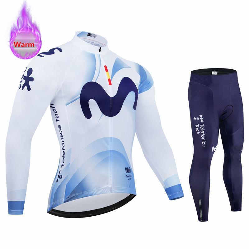 Movistar Pro Winter Cycling Set Thermal Fleece Bicycle Clothing Long Sleeve Jersey Road Bike Clothes Ropa Ciclismo MTB Uniform