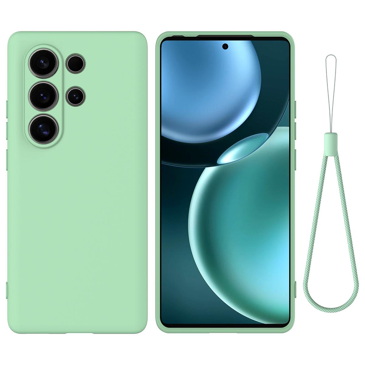 

Для itel S25 Ultra Case жидкий силиконовый чехол для телефона с ремешком на руку Green