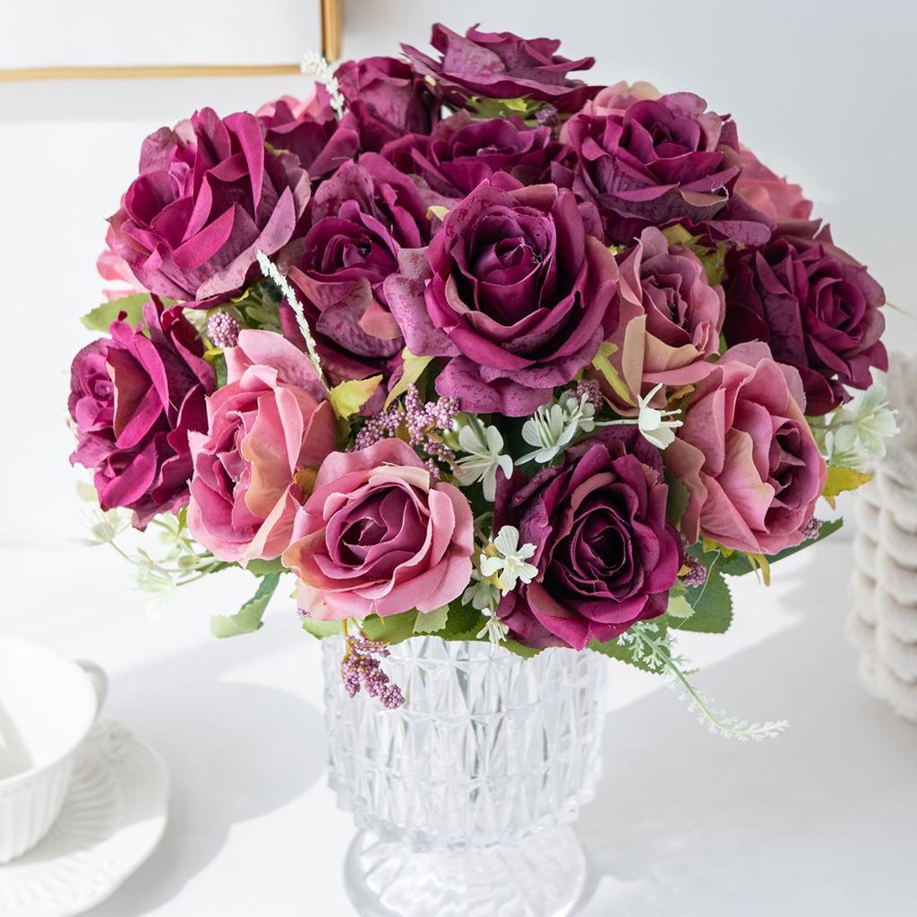 Artificial Flower 5 Head Silk Rose Wedding Brial Bouquet Valentine's Decor Home Room Garden Yard Scrapbooking Diy Gifts Products