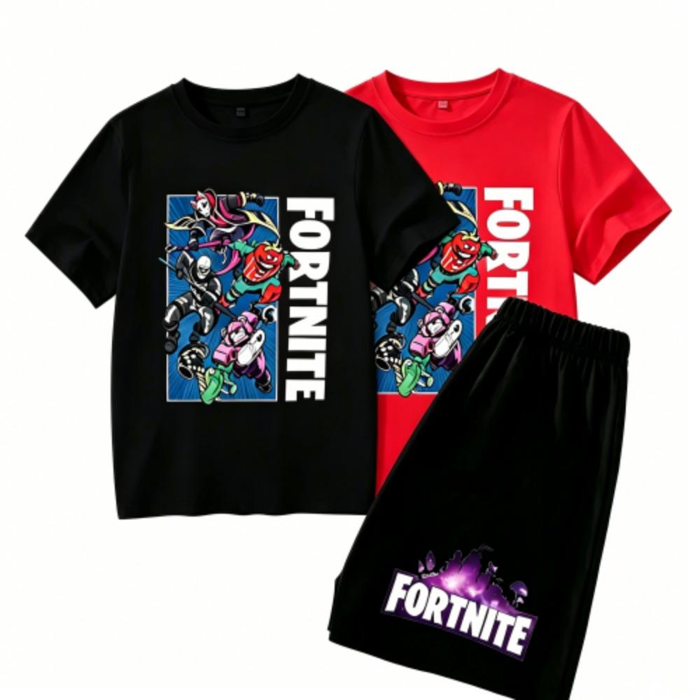 Anime Game Fortress Print Outdoor Street Kids T-shirt and Shorts Summer Home Casual Outfit Boy and Girl's Sports Set