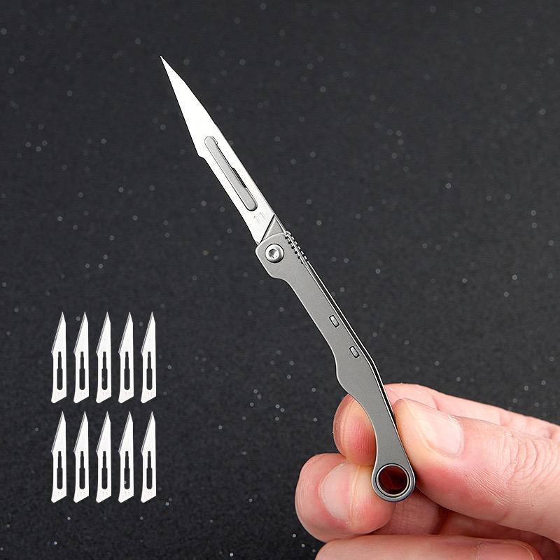 Multi Style New Mini Titanium Alloy Folding Surgical Knife for Outdoor Camping, Portable EDC Knife with 10 Free Blades
