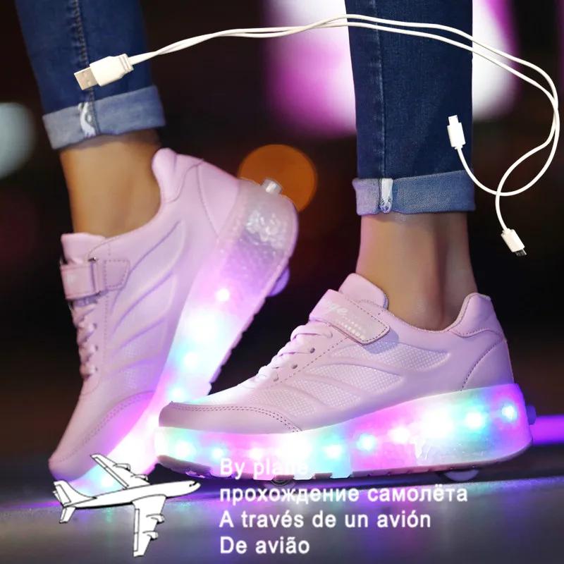 2024 Nové 27-43 USB Nabíjecí Dětské Tenisky se 2 kolečky Dívky Chlapci LED Boty Dětské Tenisky s kolečky Boty na kolečkových bruslích