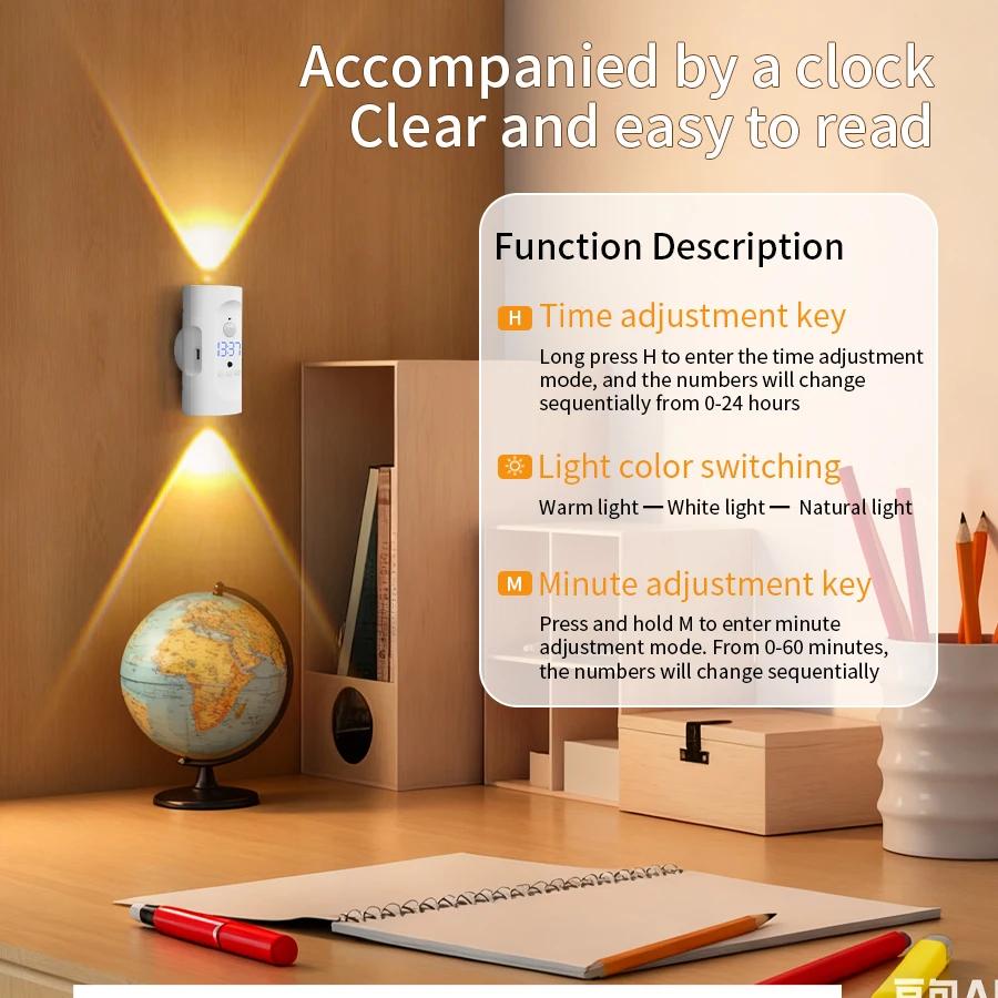 LED Motion Sensor Wall Lamp Dual Head Night Light 3 Color Dimmable Wireless Magnetic Spotlight For Bedroom Closet Stair Lighting