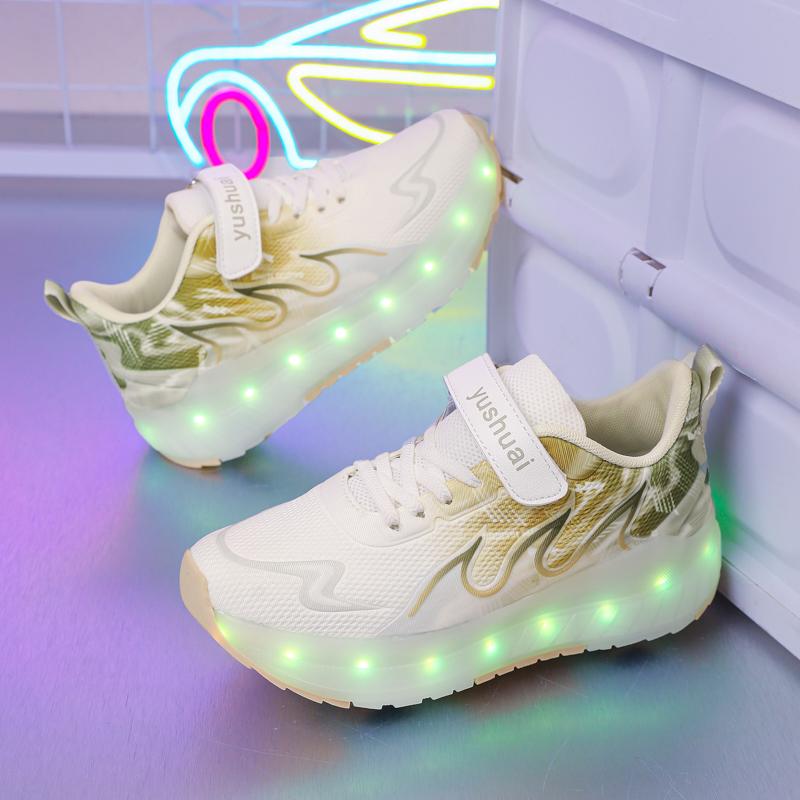 TUINANLE Kind LED Sneaker USB Aufladung Leuchtende Schuhe Outdoor Sport Rollschuhe Kinder Vier Räder Jungen Mädchen Freizeitschuhe Leuchtend