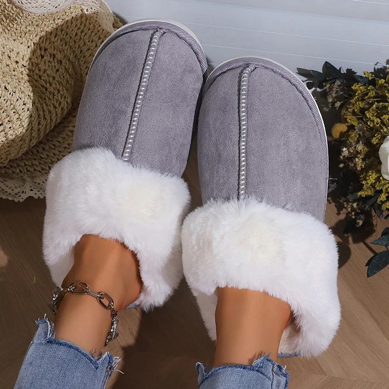 Autumn Winter Warm Flat Fur Slippers Women Faux Suede Fluffy Furry Home Slides Men Comfort Non Slip Indoor Floor Cotton Shoes 44-45 1337₽