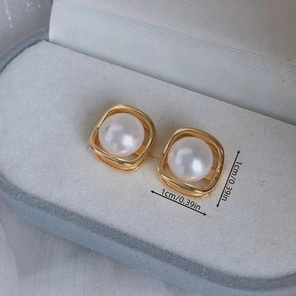 Korean S925 Minimalist Geometric Pearl Stud Earrings - Elegant Light Luxury Fashion for Women