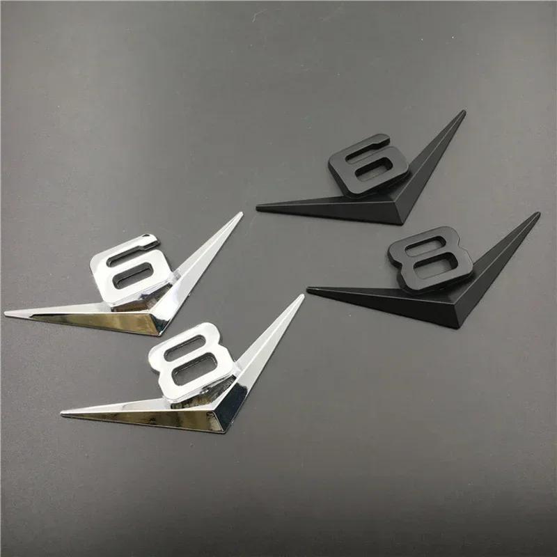 1 Stück 3D Metall Chrom Schwarz V6 V8 Buchstaben Heckklappe Kotflügel Plakette Emblem Aufkleber Abziehbilder für Autozubehör