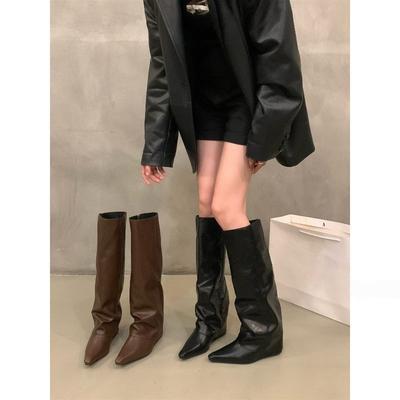 Talons Compensés Pointus Pantalon Spice Girls Bottes à Empiler Nouvelle Saison Bottes Mi-haut Rétro