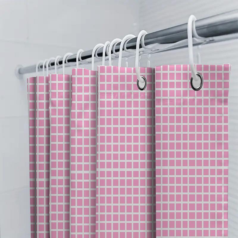 Pink Plaid Shower Curtain Bath Room Decor Waterproof Fabric Available In Various Sizes Perfect For Adding Style To Your Bathroom