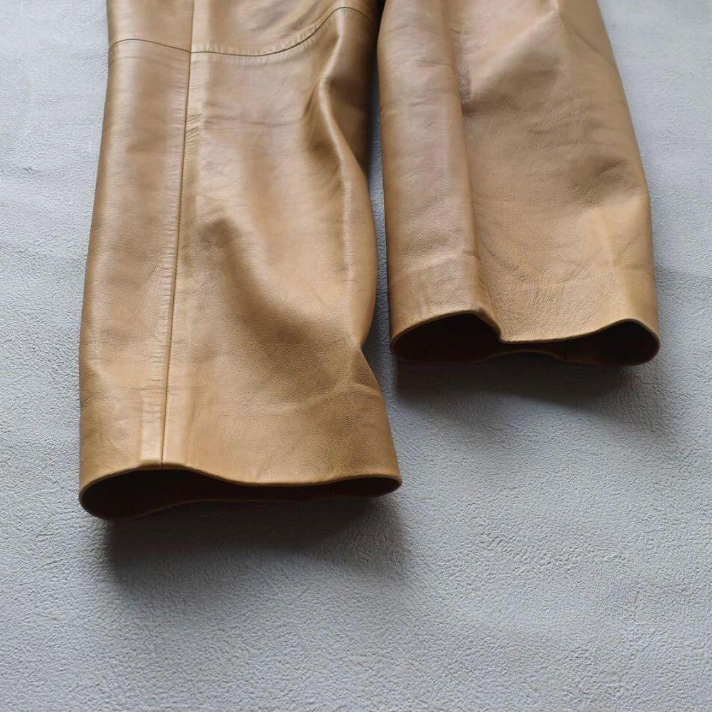 Used 00s PRADA archive Miuccia Period Made in Italy Nappa Leather Leather Pants 46 Camel Genuine Leather Ribbon Belt
