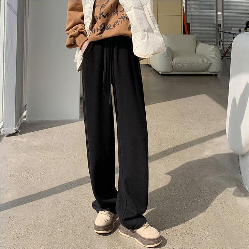 Knitted Women's Wide-leg Pants In Winter New Style Plush High-waist Drape Scimitar Pants Soft and Glutinous Casual Warm Straight Glutinous Rice Pants