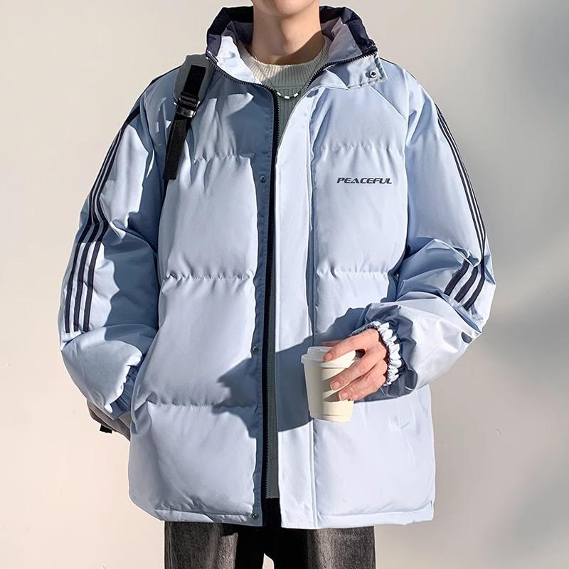 Striped Thickened Down Cotton-padded Jacket for Men's Winter New Winter Trendy Brand Jacket Warm Bread Cotton-padded Jacket