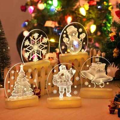 3d Led Christmas Lamp Santa Claus Snowman Bells Ornament Night Lights Christmas Holiday Gifts For