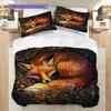 Fuchs-Muster Bettwäsche Steppdecke Set Bettbezug Kissenbezug Heimdekoration Geburtstagsgeschenk (1 Bettbezug + 2 Kissenbezüge, ohne Füllung)