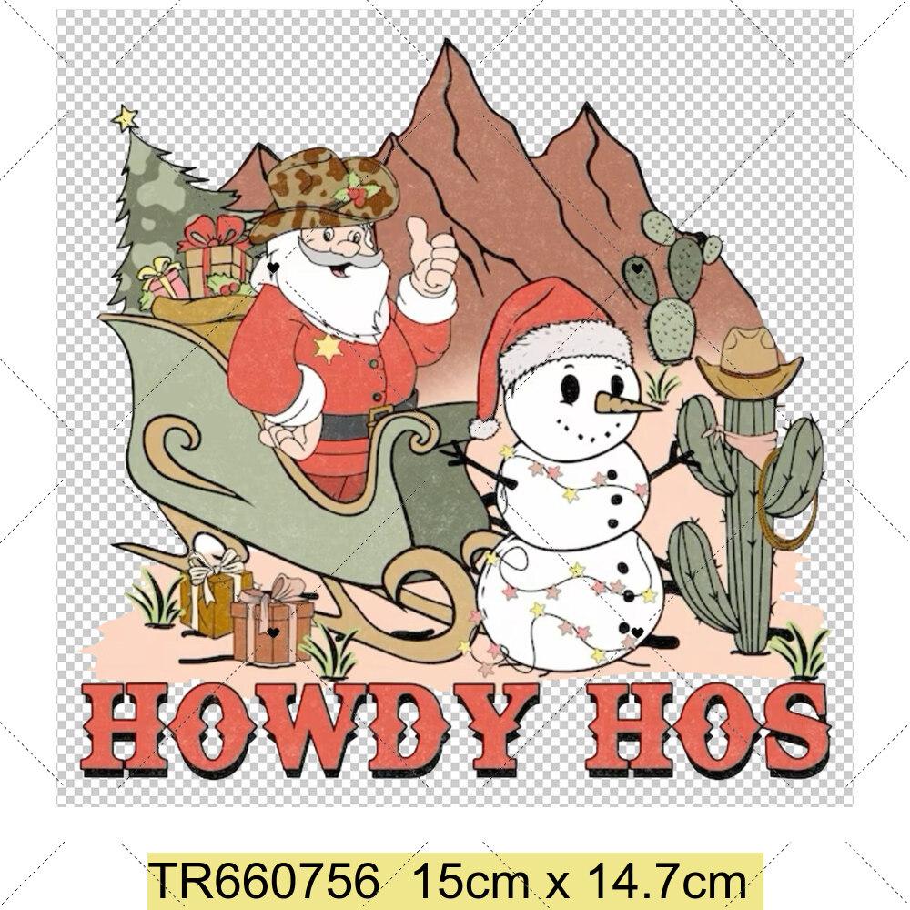 Santa Claus Christmas Tree and Reindeer Heat Transfer Sticker DIY Clothing Sewing Supplies Christmas Short Sleeves Patches