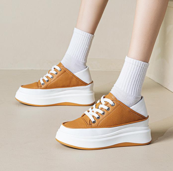 Fashion 7CM Genuine Leather Boots Fashion Chunky Sneaker Vulcanize Women Moccasins Autumn Spring Platform Wedge Loafer Flat Shoes