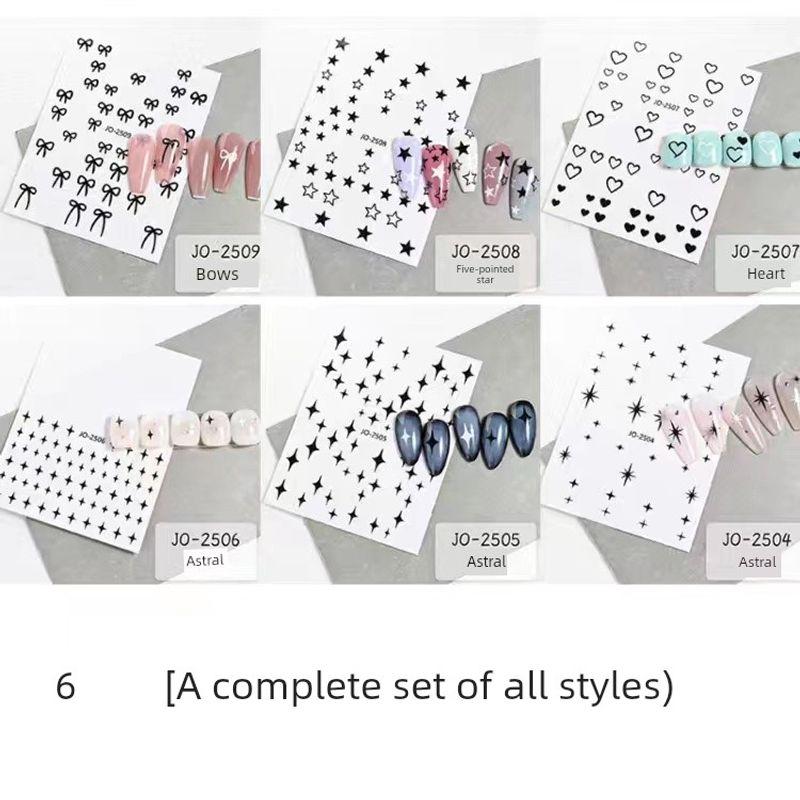 

Black and White Nail Stickers Asterism Five-Pointed Star Love Heart Bow Tie Nail Art XINGX Decorative Decals Waterproof Manicure Stickers 2504-2509 [set of six]]
