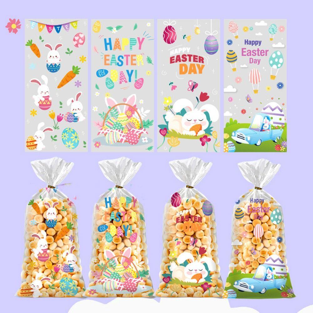 50PCS Drawstring Easter Candy Bags Snack Decoration Easter Eggs Easter Gift Bag Rabbit Ears Party Supplies Cookies Snack Packing