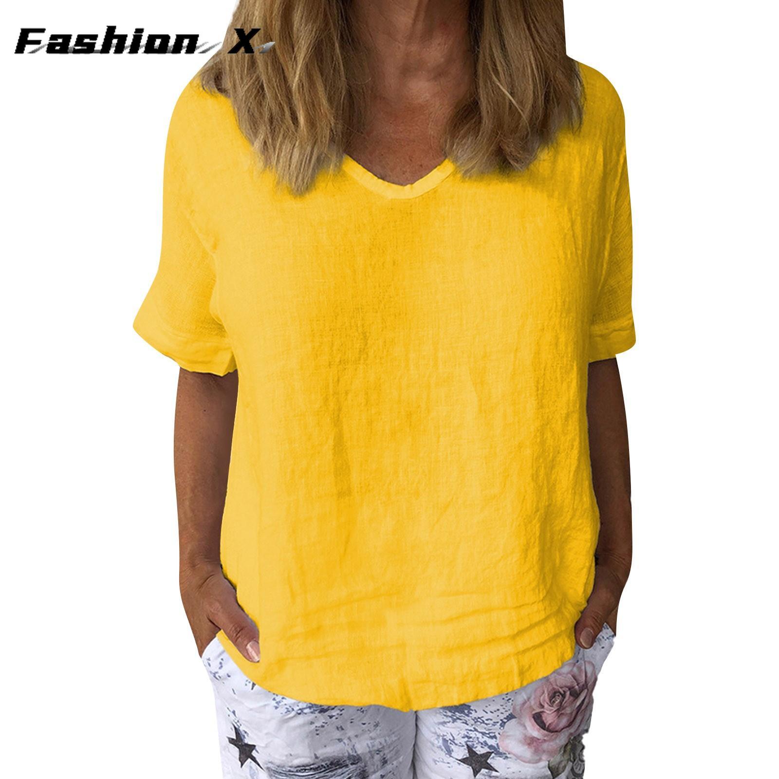 Женская хлопково-льняная футболка с короткими рукавами — фото 6