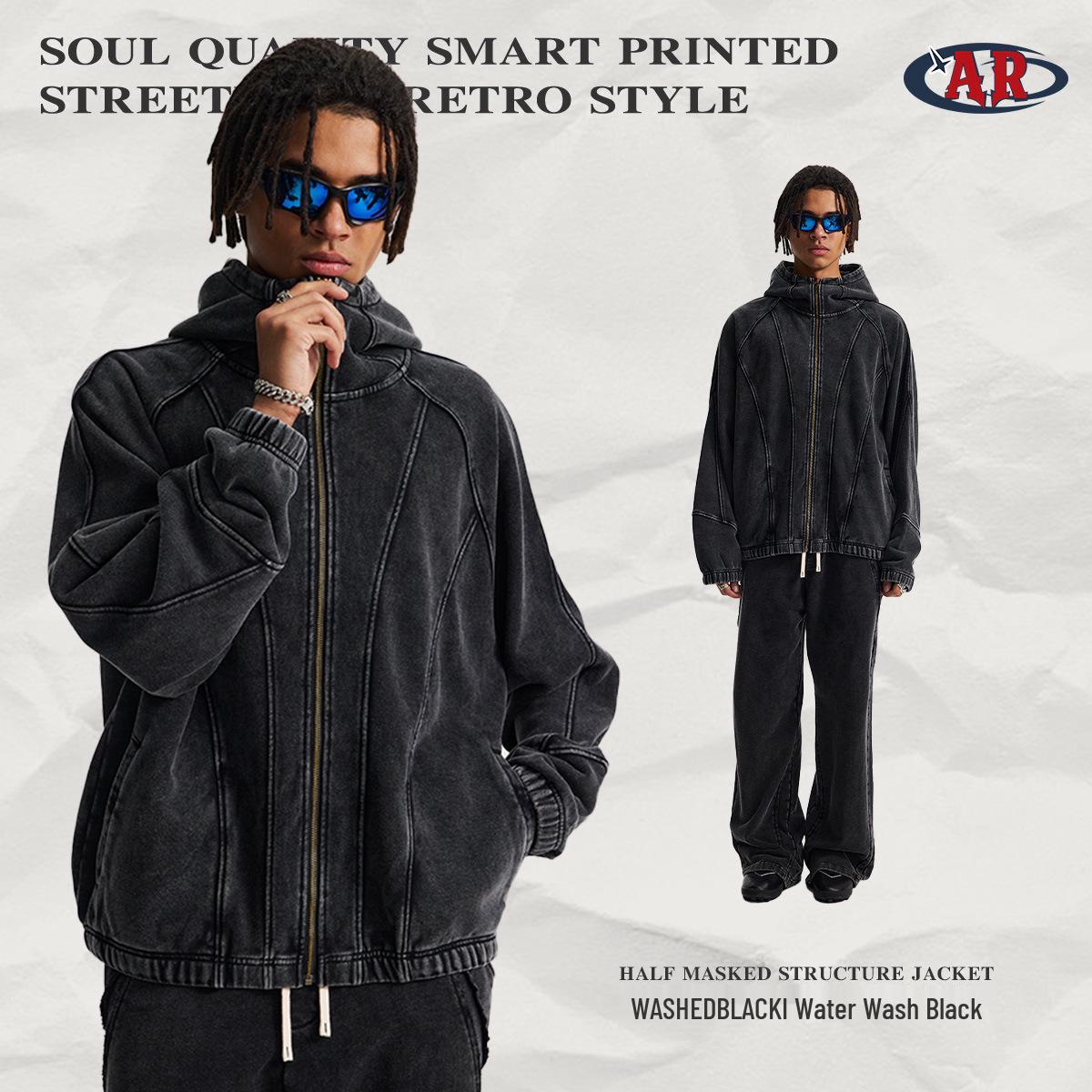 2025 Autumn/Winter 430G Heavyweight Functional Style Hoodie with Durable Zipper and Distressed Pure Cotton Workwear Jacket L