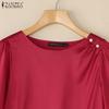 ZANZEA Women Casual Round Neck Summer Short Sleeve Plain Blouse