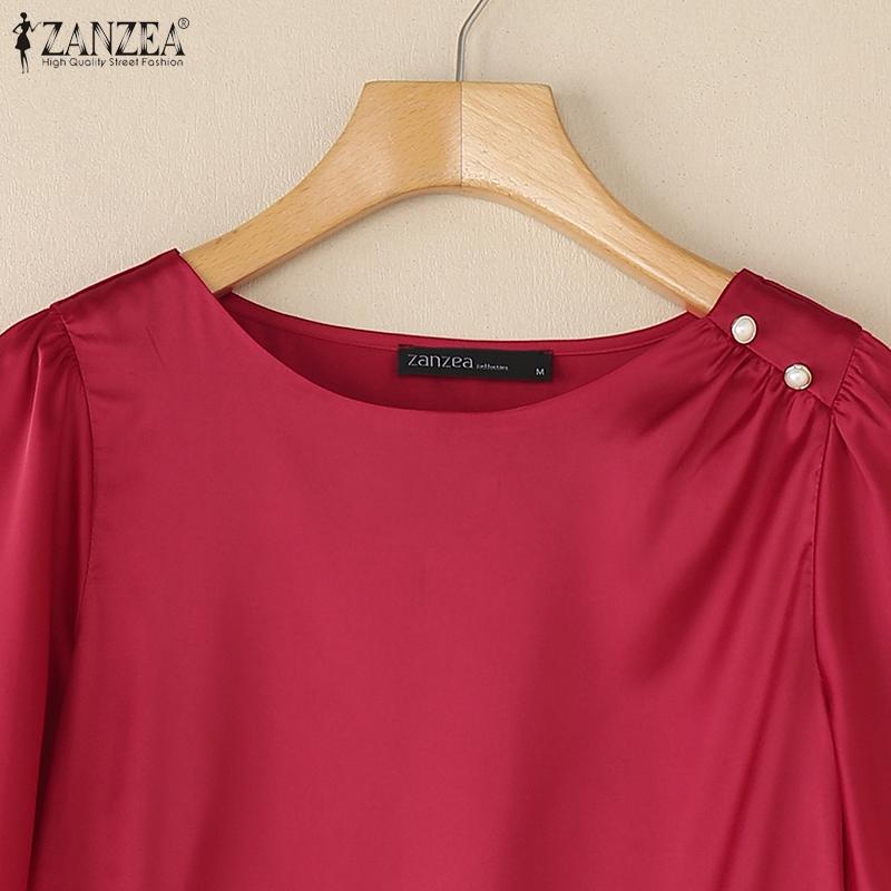 ZANZEA Women Casual Round Neck Summer Short Sleeve Plain Blouse