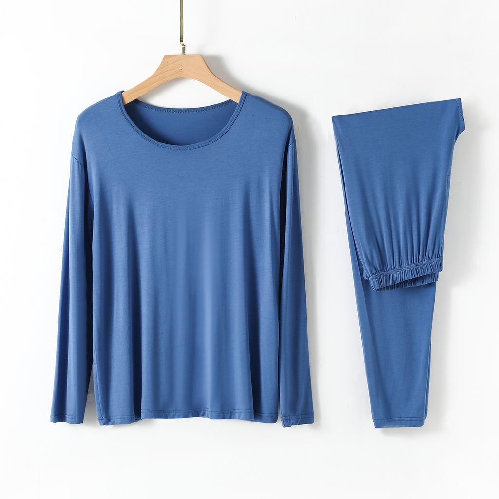 Modal Mens Homewear Pajamas V-neck Long Sleeve Pants Kit Draping Smooth Elastic Comfortable Sleepwear Pyjama Homme