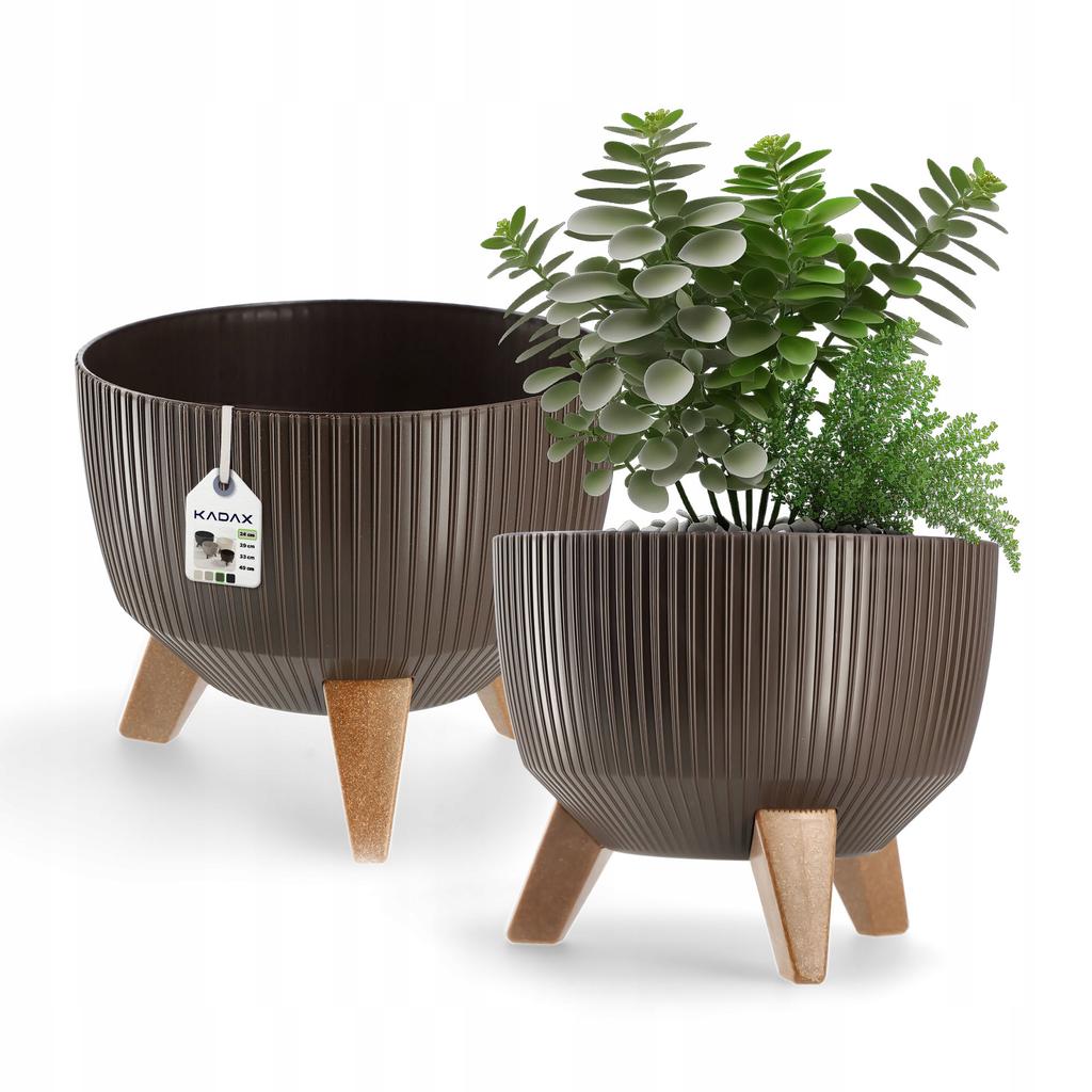 KADAX Blumentopf Übertopf mit Füßen Einsatz Pflanzgefäß 24cm Beige Schale Rund